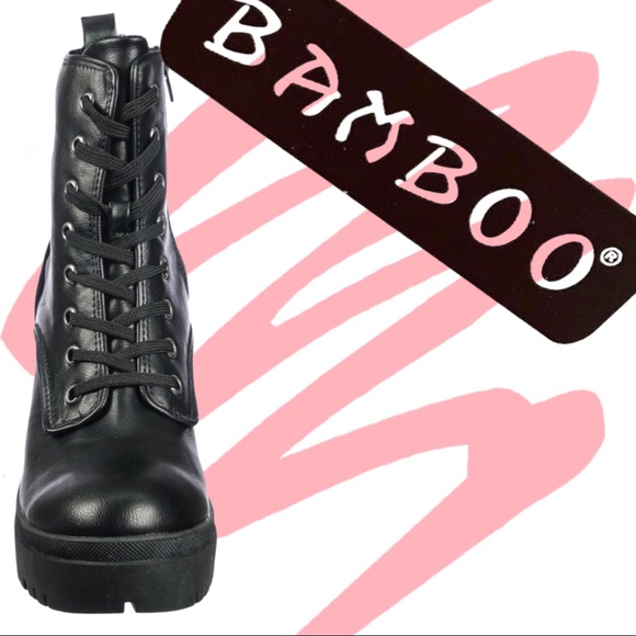 NEW Bamboo Regal Black Lug Sole Heeled Combat Boot - Picture 6 of 8